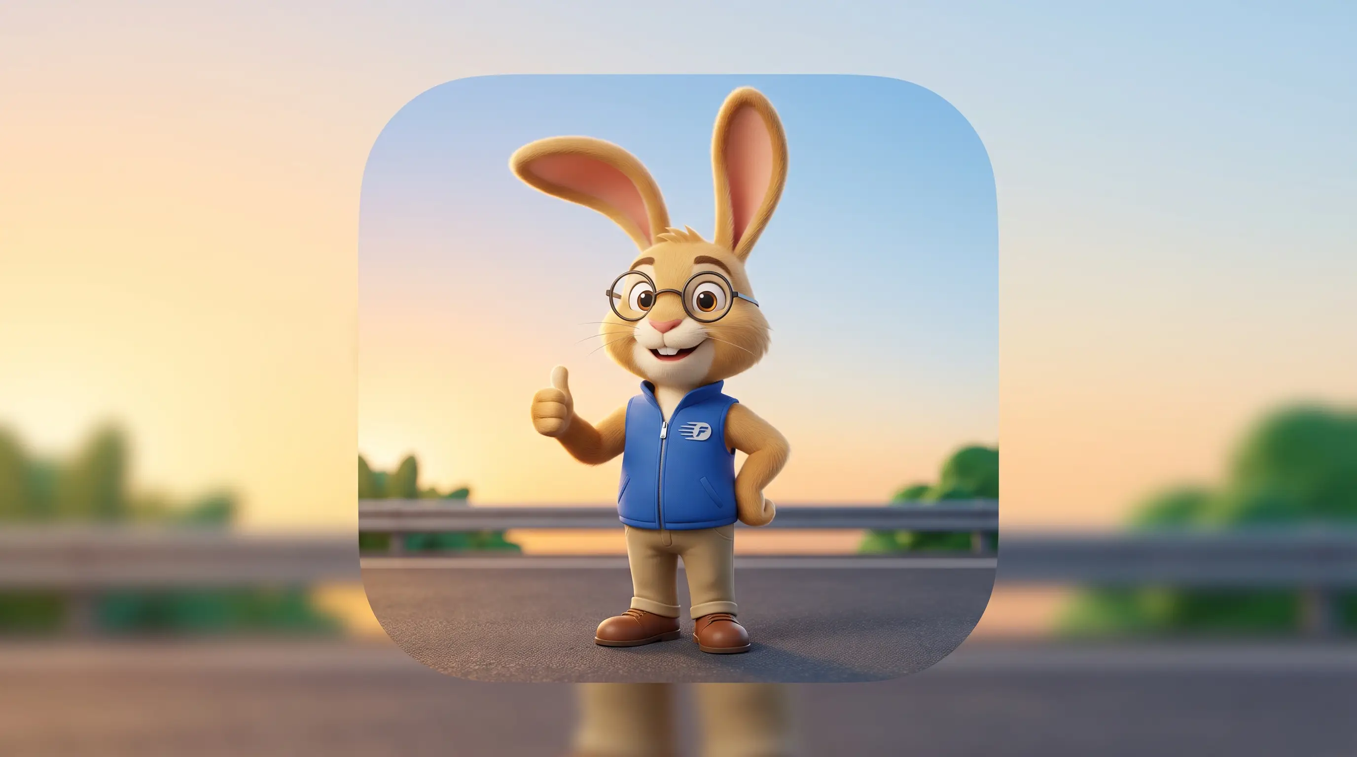 Course Guide hare inside a mobile app icon on a California highway